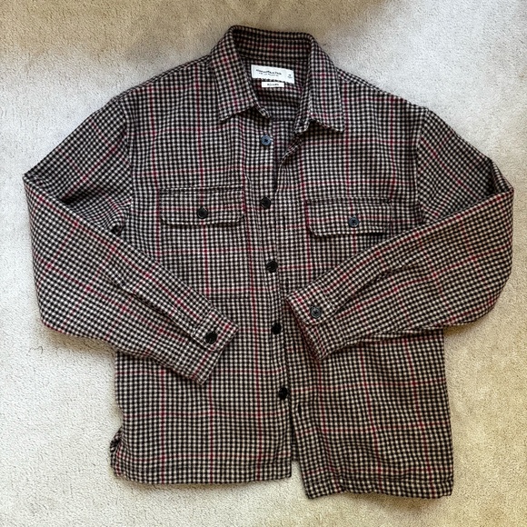 Abercrombie & Fitch Cotton Shirt Jacket Men's Medium Red/Tan/Brown Checkered - Picture 1 of 4